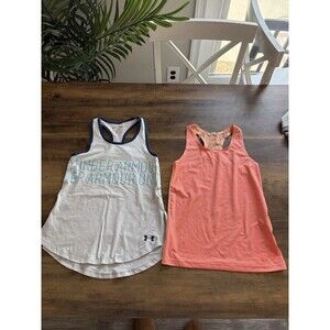 Lot Of Two Girls Under Armour UA Racerback Athletic Tank Tops Small